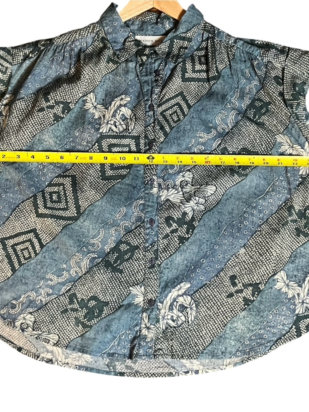 Maison Hotel Ayako Shirt Shikoku Indigo Blue Floral Cotton Voile Blouse Size S - Picture 13 of 14